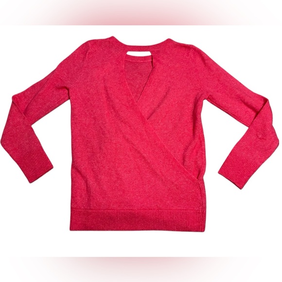LOFT Hot Pink Open Back Faux Wrap Limited Edition Long Sleeve Sweater - Picture 3 of 6